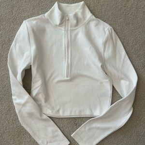 Sunday Best White Fitted Crop Long Sleeve Sweatshirt